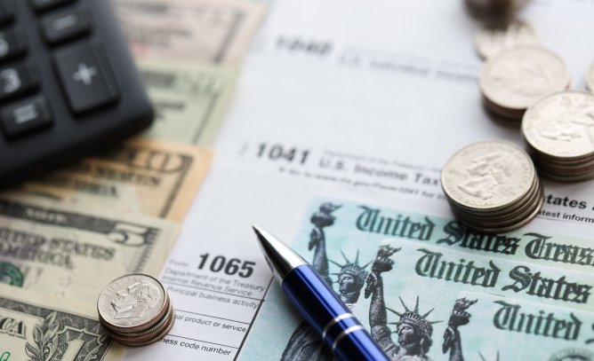 Tax Forms IRS Checks Calculator and Coins