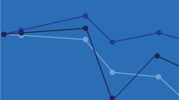 Three lines representing a stylized time series on a blue background